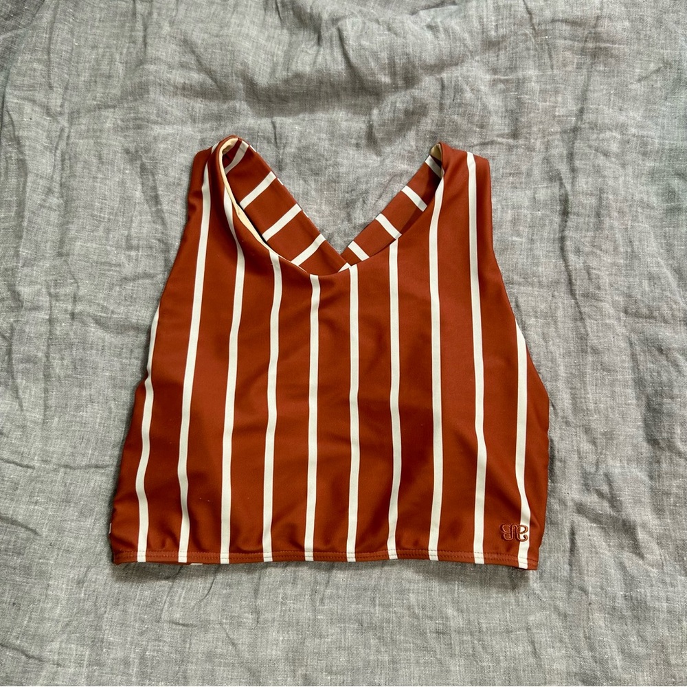 Albion Fit Game Changer High Neck Full Coverage Swim Bikini Top Small Stripes